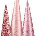 3 Pcs 14" 12" 10" Pink Christmas Cone Tree Decoration Velvet Pink Christmas Tree Cones Sequin Glitter Xmas Table Decor Farmhouse Xmas Ornament Tabletop Centerpiece for Holiday Winter Home Decor