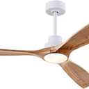 60" Modern Ceiling Fan with Lights Remote Control(FCC) ,Dimmable Dimmable Quiet-operation DC Motor 3 Blades Wood Ceiling Fans for Patio Livingroom, Bedroom, Office,Indoor Outdoor(Log wood+White)