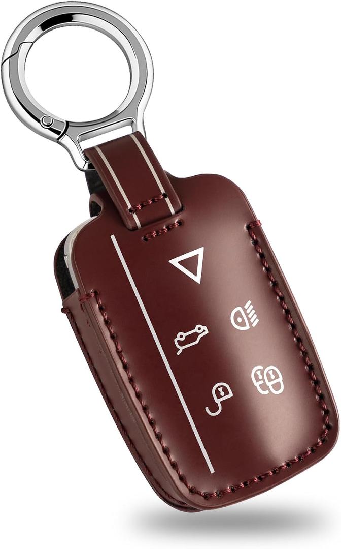 Leather Key Fob Cover Compatible with Range Rover Evouge Discovery Sport Velar LR2 LR4 Jaguar XF XE XJ XJL (Brown)