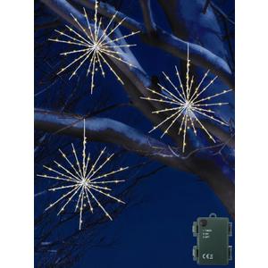 Enhon Silver Glitter Hanging Starburst Lights, 15.8 Twinkling Starburst Lights with Hanging Loop, 240 Warm White LED Bulbs, Winter/Christmas Decoration for Indoor/Outdoor Use (3 Pack)