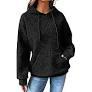 BLENCOT Womens Casual Fall Warm Button Down Collar Sherpa Pullover Sweatshirts Jacket Pockets Fuzzy Fleece Plaid Cable Textured Fluffy Sweatshirt Tops Black L