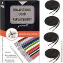 Hoodie String Replacement, Drawstring Replacement for Sweatpants, Shorts, Pants, Jackets | Elastic Drawstring Cord with Drawstring Threader Tool | Universal Replacement Drawstring (2-Pack) (Black)