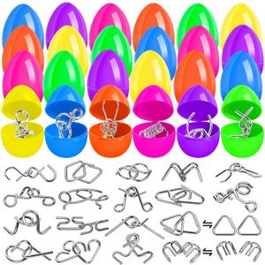 Easter Basket Stuffers Essentials for Teens Kids, Easter Egg Fillers - 24Pcs Prefilled Easter Eggs with Metal Brain Teaser Puzzle Toys for Girls Boys, Classroom Treasure Box Prizes, Party Favors
