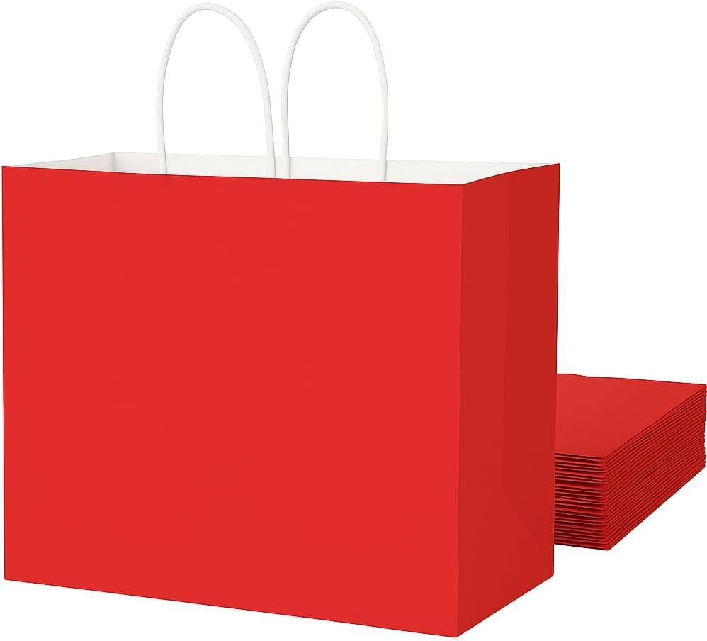 SUNCOLOR Red Gift Bags with Handles, Large Red Party Favor Bags, 13x10x5.5 Inch, 25 Pack, for Birthday, Wedding, Shopping
