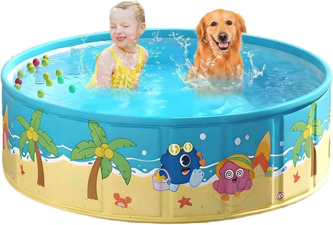 Foldable Swimming Pool for Kids 47.2"x17.7" Hard Plastic Portable Dog Pool Anti-Slip Collapsible Pets Bathtub Kiddie Pool Indoor Outdoor Backyard (JellieMons 48'')