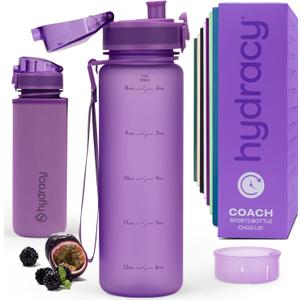 Hydracy Water Bottle with Time Marker -Large BPA Free Water Bottle & No Sweat Sleeve -Leak Proof Gym Bottle with Times to Drink - Ideal for Fitness Sports & Outdoors (Berry Blue)