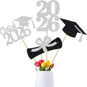 24Pcs Silver 2025 Graduation Centerpiece Sticks, Graduation Party Centerpieces for Tables 2025 Silver Class of 2025 Graduation Table Centerpieces Decorations