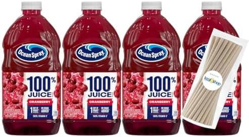 Ocean Spray 100% Cranberry Fruit Juice No Added Sugar 64 fl oz 8 Pack + 15 Sugarcane Disposable Straws by KOOL8SHOP Infinite Deals, Best By: 13 FEB 2026