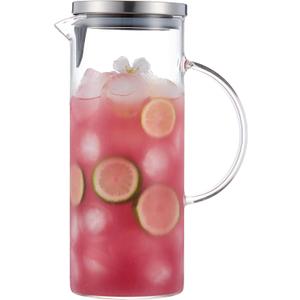 Concise Style Water Pitcher, 1.5L/50 oz Fridge Side Door Glass Pitcher with LidHigh Borosilicate Glass Jug for Hot or Cold Homemade Drinks.