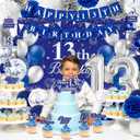 13th Birthday Decorations for Boys Girls Blue Teenager Party Decorations with Happy 13th Birthday Banner Number Balloons, Hanging Swirls, Pom Poms, Backdrop Teen Supplies for 13 Years Old