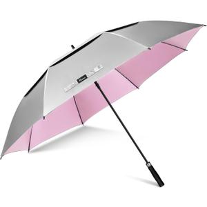 NINEMAX UV Potection Golf Umbrella, 51/54/62/68 Inch UV Umbrellas for Sun Blocking Large Windproof for Rain (Silver-Pink)