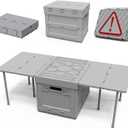 Folding Storage Camping Box with Table,3 in 1 Lightweight Camp Storage Box with Parking Warning Sign,Portable Foldable Compartment Table for Indoor, Outdoor, Fishing, BBQ, Picnic, Gray
