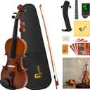 Poseidon Stringed Musical Instruments - Premium Handcraft Violin for Kids Adults 4/4 Violin w/Case, Violin Bow, Horse Bridge, Extra Strings, Shoulder Rest, Rosin, Clip-on Tuners - Natural Matte