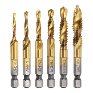 uxcell 6pcs Combination Drill Tap Bit Set 1/8-40 BSW to 3/8-16 BSW High-Speed Steel 1/4" Hex Shank Titanium Coated Screw Threading Drilling Tapping Tool Kit