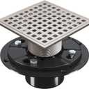 4 Inch Shower Floor Drain with Flange - Square Shower Drain with Hair Strainer - Removable Grid Strainer Cover - SUS304 Stainless Steel & CUPC Certified - Brushed Nickel