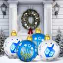 4 PCS Hanukkah Ornament Balls 24 Inch Large Inflatable Hanukkah Decorations White and Blue Menorah Decorations for Yard Garden Indoor Outdoor Holiday Decoration (4)