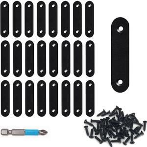 QSJ 24 Pcs Black Straight Bracket Mending Plate for Wood Stainless Steel Straight Brackets 56mm / 2.2" Wood Brace with Screws and Screwdriver