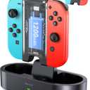 Mavulo Charger Grip for Joy Con with 1200mAh Battery Steel Slide Rails, Cable-Free Charging Dock for Nintendo Switch Controllers