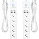 2 Pack Power Strip Surge Protector Flat Plug - 6 Widely Spaced Outlets 4 USB Charging Ports, 2100J/10A with 6Ft Long Extension Cord, Overload Surge Protection, Wall Mount for Home Office (White)