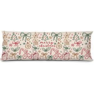 KEUSPI Coquette Red and Green Christmas Body Pillow Cover 20x54, Preppy Christmas Decor, Festive Xmas Winter Holiday New Year Decorative Long Hug Pillow Covers for Couch Bed (Colorful Christmas Graffiti)