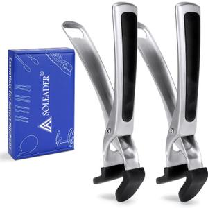 SOLEADER Plate Gripper Compatible With Pizza Pan,Non-Slip Pan Gripper,Hot Plate Bowl Retriever with Food Out from Pots,For Egg Custard For Jidangeng,For Microwave Toaster Oven Steamer,Pack of 2 (Horizontal Draw Tongs)