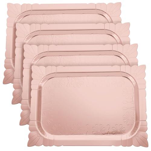 Honeydak 4 Pcs Rectangle Serving Trays Heavy Duty Disposable Paper Cardboard Serving Platter for Food Tea Fruit Trays Cupcake Display Dessert Table Decorations Birthday Party Supplies (Pink)