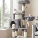 Heybly Cat Tree with Toy, Cat Tower Condo for Indoor Cats, Cat House with Padded Plush Perch, Cozy Hammock and Sisal Scratching Posts, Light Gray HCT004SW