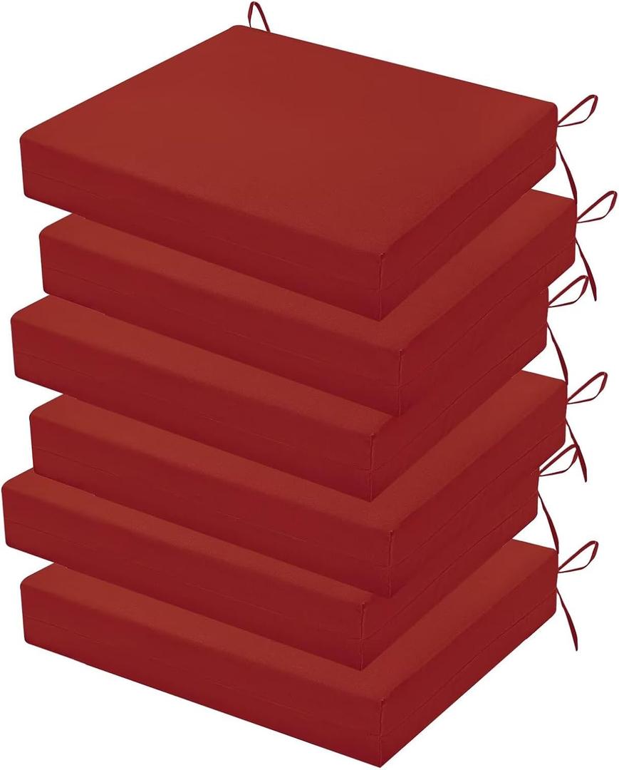 Outdoor Chair Cushions Set of 6, 18.5 x 16 Inch Patio Chair Cushions for Outdoor Furniture, Water Resistant, Non-Slip Ties(Brick Red)
