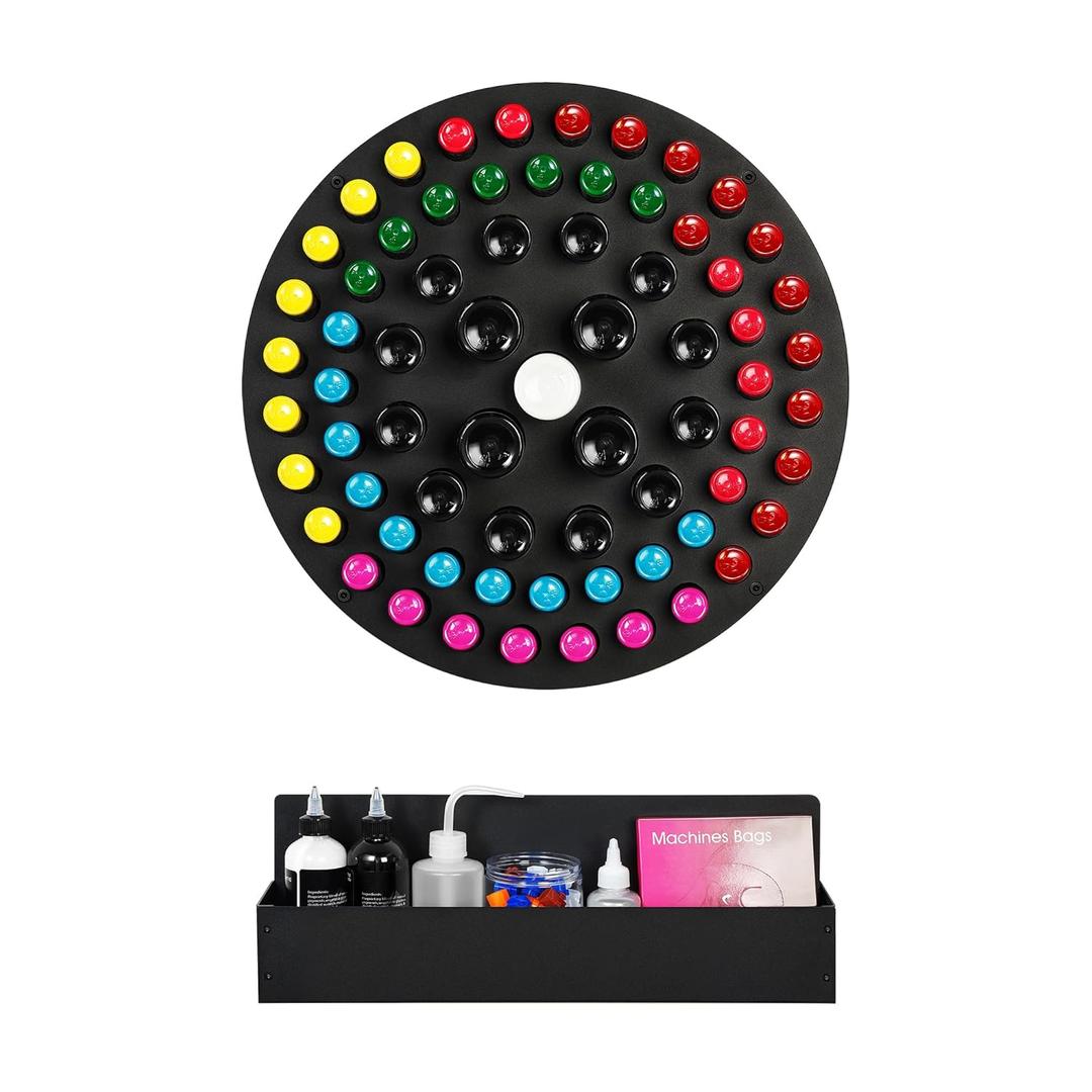 POARMEEY Pigment Ink Tattoo Holder, 69 Holes Tattoo Permanent Makeup Pigment Ink Bottle Holder Stand Organizer, Wall-Mounted Tattoo Pigment Holder Display Stand for Tattoo Artists (Holder Only)