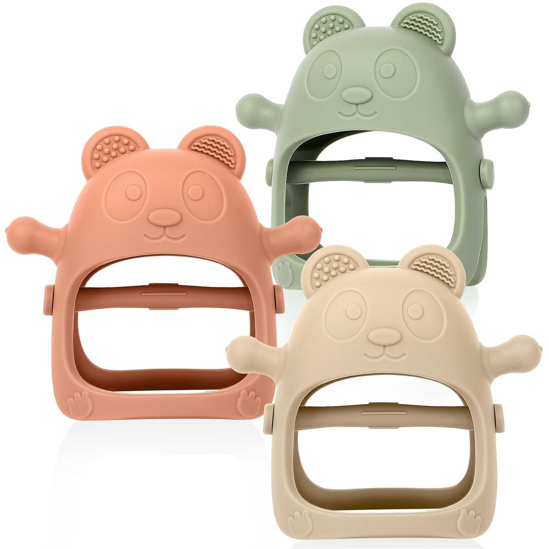 3 Pack Baby Teething Toys 3 Months+, Silicone Teething Mitten for Babies Anti Drop Wrist Hand Teether, Baby Chew Toys for Sucking Needs (Pink)