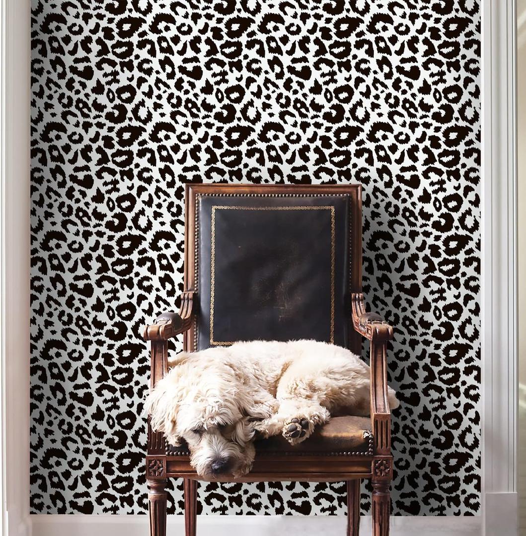 Ismoon Delicate Black and White Peel and Stick Wallpaper 17.3"X118" Leopard Wallpaper Modern White Contact Paper Thickened Removable Self-Adhesive Wall Paper for Home Decoration Vinyl Film Roll