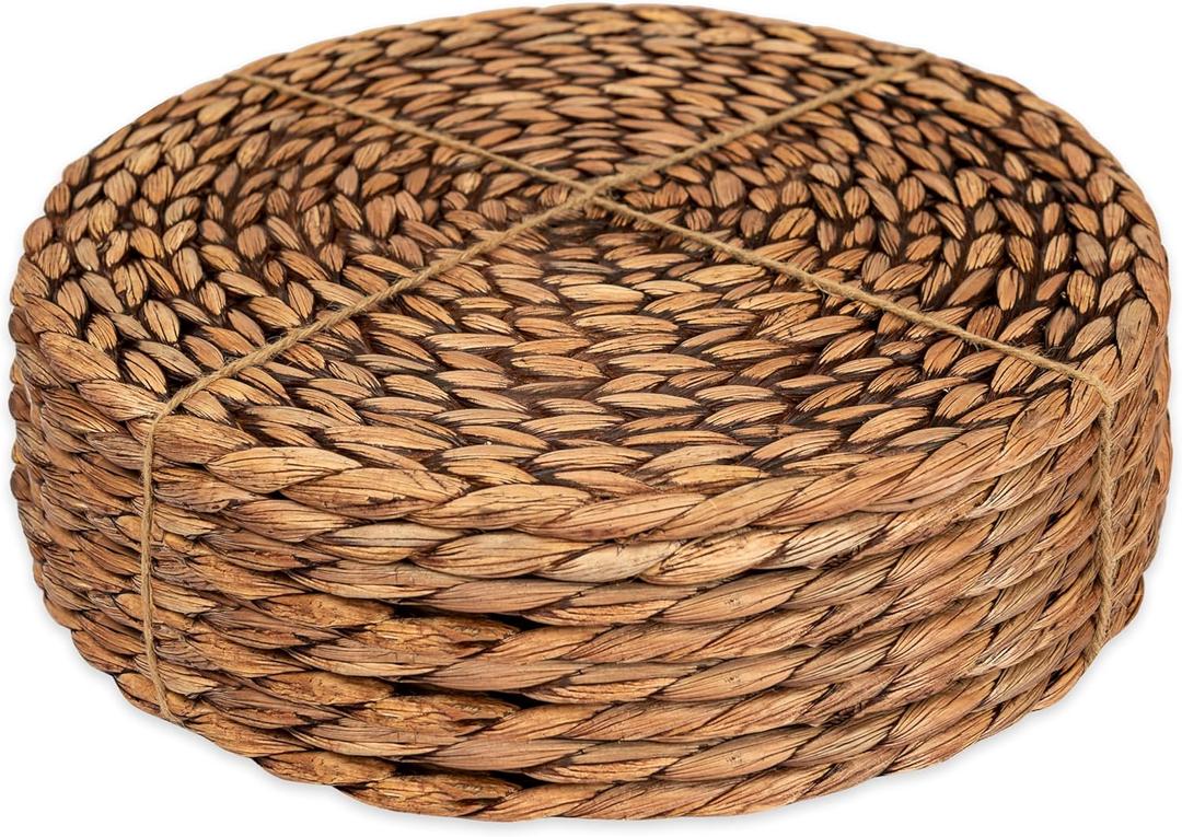 CENBOSS Woven Placemats (13.5" Set of 8, Brown Wash) Round Placemats, Wicker Placemats, Rattan Placemats, Plate Chargers