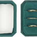 PATIKIL Velvet Ring Box 3 Slots, Octagonal 3 Rings Bearer Holder Handmade Vintage Rings Display Organizer for Jewelry Storage, Proposal, Engagement, Wedding Ceremony, Dark Green