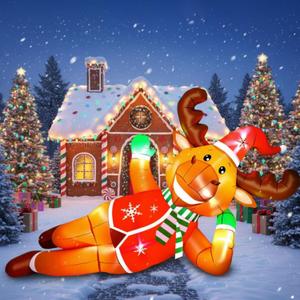 Capoda 10 FT Lounging Reindeer Inflatable Decorations Outdoor, Large Christmas Laying Elk Yard Decoration Blow up Christmas Reindeer with Built-in LED Lights for Holiday Winter Yard Lawn Garden Decor