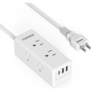 2 Prong Power Strip, TOPREK 2 Prong to 3 Prong Outlet Adapter, 1440J 2 Prong Surge Protector with 6 Outlets & 3 USB, 5FT 2 Prong Extension Cord with Swiveling Flat Plug, Ideal for Non-Grounded Outlet