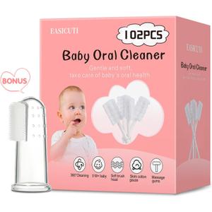 102PCS Baby Tongue Cleaner, Newborn Baby Oral Cleaner, Disposable Infant Gum Cleaner, Gauze Dental Care for 0-36 Months + 1 Finger Toothbrush with Case