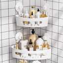 Budget & Good Corner Shower Caddy, 2 Pack Suction Cup Adhesive Shelves, NO-drilling Heavy Duty Storage Racks, Max Hold 44lbs, Waterproof for Bathroom & Kitchen