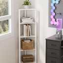 Corner Shelf, 5-Tier Corner Bookshelf, Narrow Display Shelf with Storage Rack,Wood Corner Book Shelf for Living Room, Bedroom, Office, White