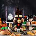 257 Pcs Halloween Party Decorations Include Disposable Paper Party Plates and Cups and Napkins Set Saucer Cupcake Stand Centerpiece Bunting Banner Halloween Tableware Birthday Decoration