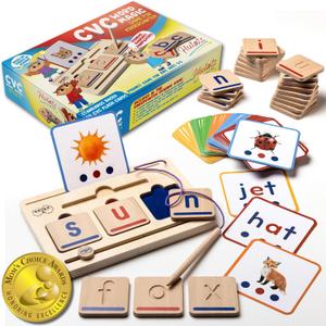 CVC Word Magic: Montessori Reading Game for Kindergarten Phonics Mastery, Learn to Read & Write 50 Sight Words for Toddlers 2-4 Years, Montessori Toy for 2+ Year Old, Letter Tracing Tiles, Flash Cards