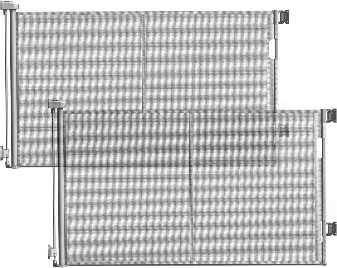 60" Wide Reinforced Retractable Baby Gates 2 Pack, 5FT Wide Retractable Pet Gate with Support Rods - Prevent Crawling Under, Retractable Mesh Dog Gate for Indoor & Outdoor Use, Easy Installation, Gray