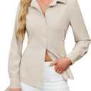 Blooming Jelly Womens Button Down Shirts Business Casual Fall Outfits Long Sleeve Peplum Tops Dressy Work Blouse (Small, Beige)