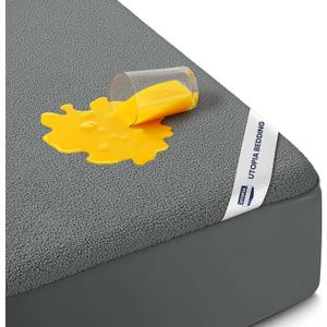 Twin Size Mattress Protector Waterproof, Premium 200 GSM Terry Mattress Cover, Soft & Breathable Bed Cover, Fitted Sheet Style Stretchable Deep Pockets 15" by Utopia Bedding ( Gray) 