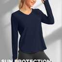 Hiverlay Long Sleeve Workout Shirts for Women V Neck UPF 50+ Athletic Shirts with Thumbhole Running Loose Active T-Shirts Navy Blue XXL (Blue, XXL)