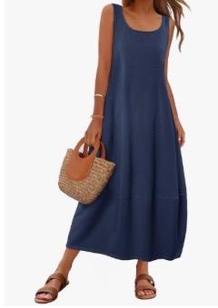 MEROKEETY Women's Casual Maxi Sundress 2025 Summer Beach Dress Scoop Neck Sleeveless Loose Tank Dress, L