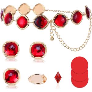 Ammiko 9PCS Raven Belt and Gems Raven Cosplay Waist Belt Red Gems Diamond Rhinestones Halloween Cosplay Accessories (45 Inch)