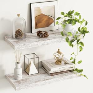 Fun Memories Deep Floating Shelves - 24" W x 9" D x 1.6" H Rustic Black Wall Shelf - Wall Mounted Shelves for Storage - Wooden Shelves with Invisible Brackets for Living Room, Farmhouse - Set of 2
