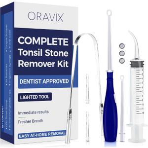 ORAVIX Tonsil Stone Remover - Tonsil Stone Removal Kit - Tonsillolith Remover Tool - Tonsil Cleaner - Fight Bad Breath - Tonsil Stone Removal Tool - Oral Irrigator - Tongue Scraper - 7 Pieces