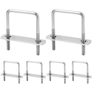 QWORK® 6 Pack M6 Stainless Steel U-Bolts Set, U-Brackets, High Load Capacity, with Nuts and Frame Plate, for Multiple Applications, size 8"
