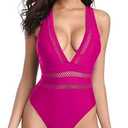 Tempt Me Women Sexy One Piece Swimsuits Deep V Neck Bathing Suits Plunge Hollow Out Swimwear , L
